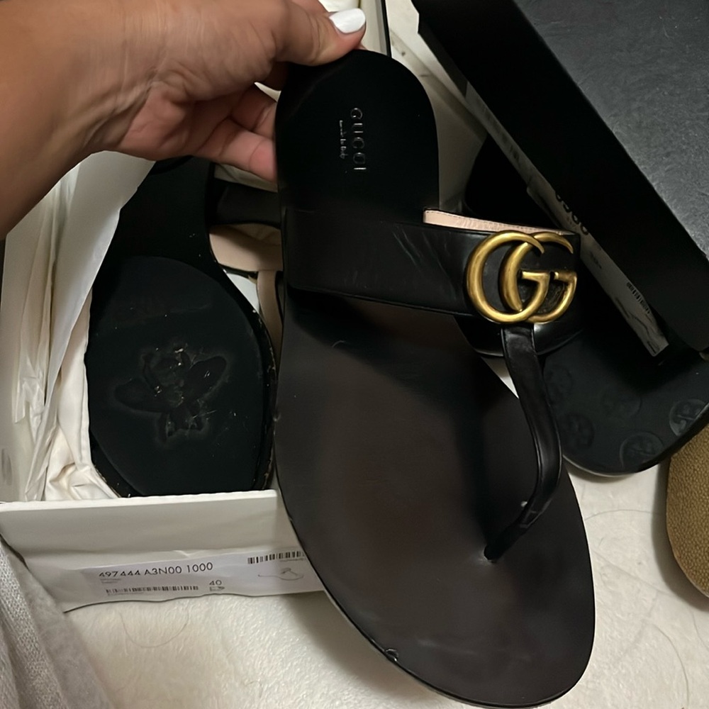 Gucci Black Sandals with Gold Logo